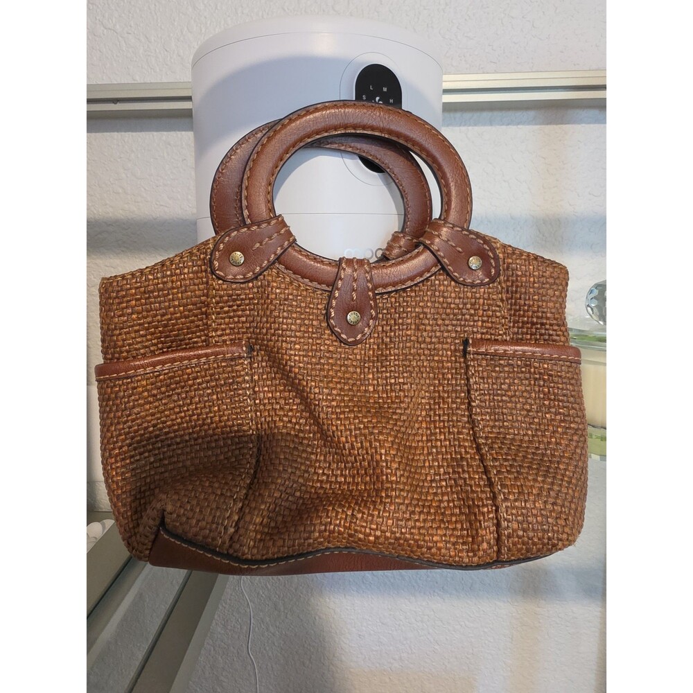 Fossil Woven Leather Handbag with Double Handles and Pockets.  Cute little bag